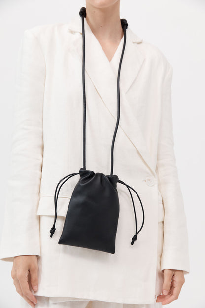 Soft Drawstring Pouch 柔軟皮革小袋 （黑色）